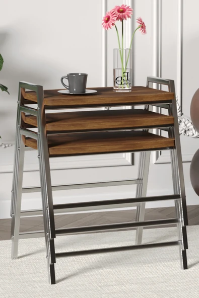 Zigon Sehpa , Aden 3'lü Tepsi Zigon Sehpa Takımı Gümüş Metal - Barok Tabla ürün görseli