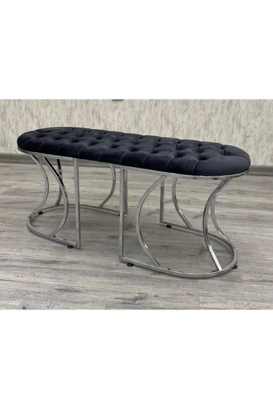 Lüks Puf Bench Gümüş ürün görseli