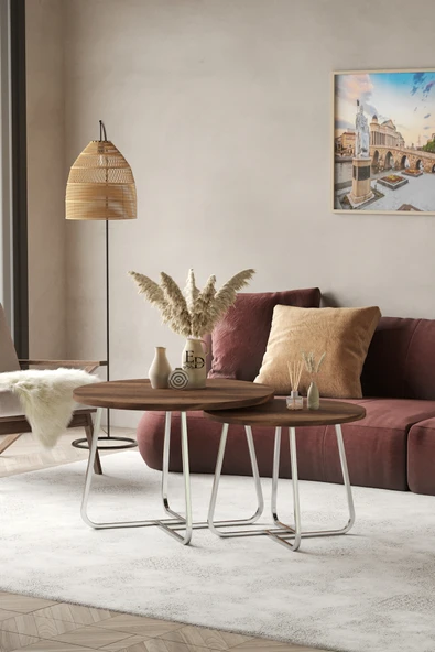 Orta Sehpa , Üsküp 2'li Orta Sehpa Takımı , Gümüş Metal - Barok Tabla - Resim 2