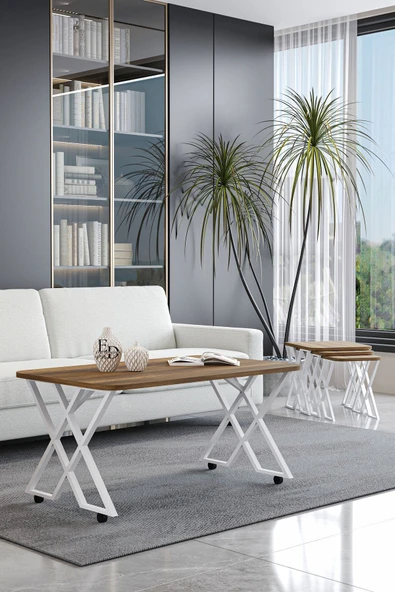 Orta Sehpa , Milano Tekerlekli Orta Sehpa , Beyaz Metal - Barok Tabla - Resim 2