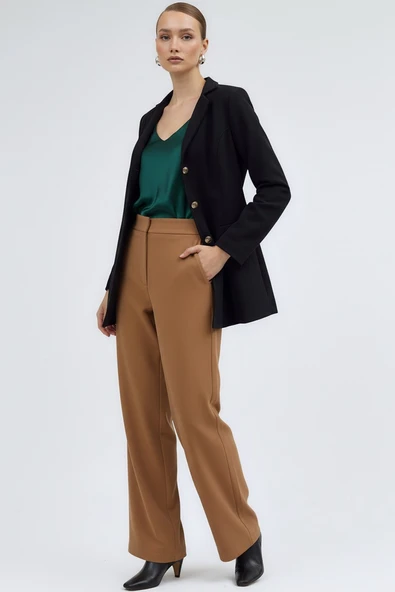 Tasarım Yaka Üç Düğme Kaşe Siyah Kaban - Resim 4