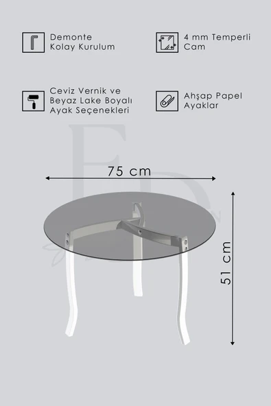 Orta Sehpa , Berlin Camlı Orta Sehpa Ceviz Ayak - Resim 3