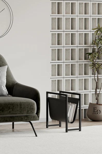 Gazetelik , Dergilik , Coral Koltuk Yanı Düzenleyici , Siyah Metal - Siyah Deri - Resim 2