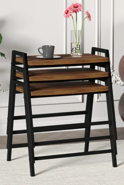 Zigon Sehpa , Aden 3'lü Tepsi Zigon Sehpa Takımı Siyah Metal - Barok Tabla ürün görseli