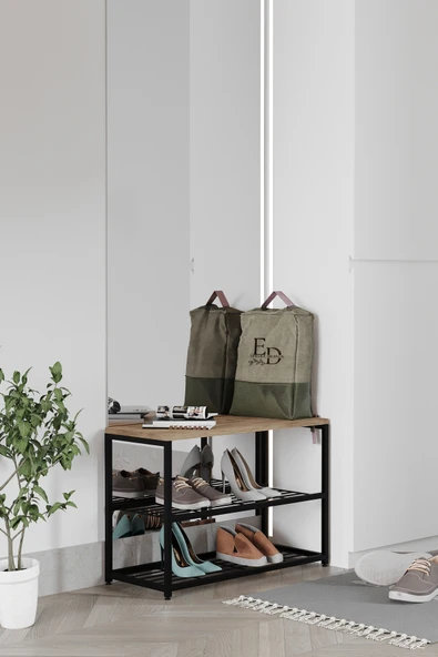 Ayakkabılık , Düzenleyici , Ruby 3 Raflı Ayakkabılık , Siyah Metal - Atlantik Çam Tabla ürün görseli