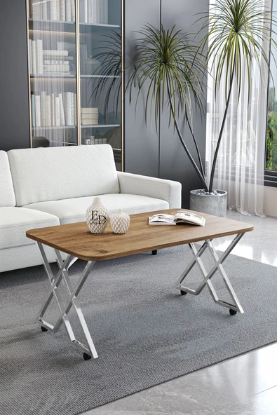 Orta Sehpa , Milano Tekerlekli Orta Sehpa , Gümüş Metal - Atlantik Çam Tabla ürün görseli