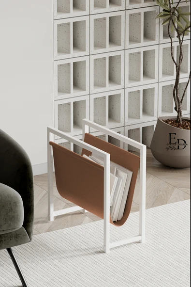 Gazetelik , Dergilik , Coral Koltuk Yanı Düzenleyici , Beyaz Metal - Taba Deri ürün görseli