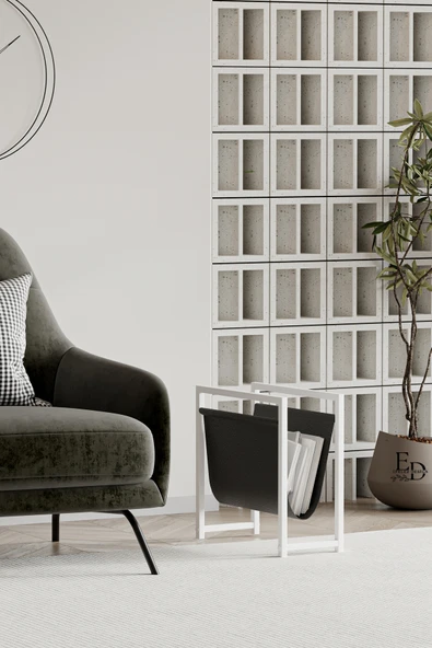 Gazetelik , Dergilik , Coral Koltuk Yanı Düzenleyici , Beyaz Metal - Siyah Deri - Resim 2