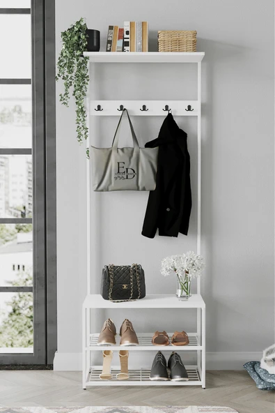 Vestiyer , Portmanto , Askılık , Ruby 3 Raflı Ayakkabılık, , Beyaz Metal - Beyaz Tabla ürün görseli