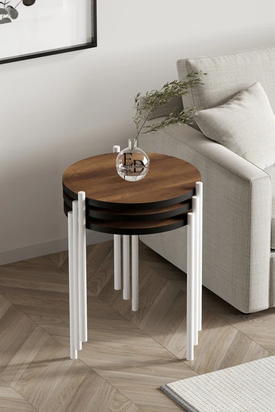 Zigon Sehpa , Nice 3'lü Zigon Sehpa Takımı , Beyaz Metal - Barok Tabla ürün görseli