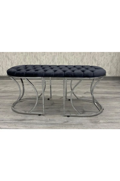 Lüks Puf Bench Gümüş - Resim 3