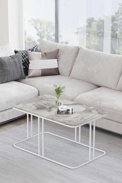 Orta Sehpa , Lyon Orta Sehpa , Beyaz Metal - Beyaz Mermer Tabla ürün görseli