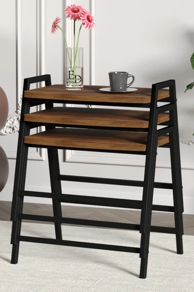 Zigon Sehpa , Aden 3'lü Tepsi Zigon Sehpa Takımı Siyah Metal - Barok Tabla - Resim 2