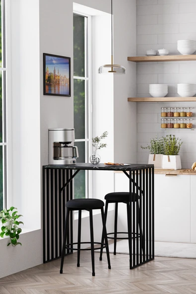 Prag Bar Taburesi , Mutfak Taburesi, Balkon, Bahçe Taburesi, Sandalyesi Siyah Kumaş - Resim 2