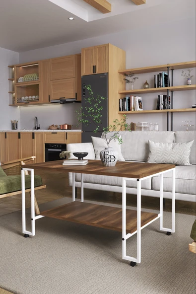 Orta Sehpa , Nury Tekerlekli Orta Sehpa Takımı , Beyaz Metal - Barok Tabla - Resim 2