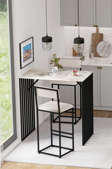 İbiza Bar Sandalyesi , Bar Taburesi , Ada Mutfak Sandalyesi , Taburesi - Krem Kumaş - Resim 2