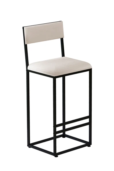 İbiza Bar Sandalyesi , Bar Taburesi , Ada Mutfak Sandalyesi , Taburesi - Krem Kumaş - Resim 3