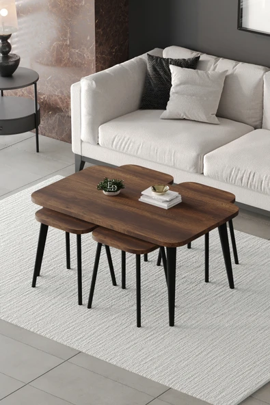 Zigon ve Orta Sehpa 5'li Takım , Metal Ayaklı , Roma 4+1 Sehpa , Siyah Metal - Barok Tabla ürün görseli