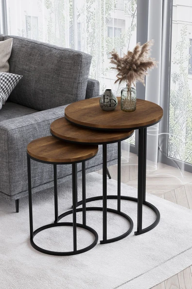 Zigon Sehpa , Paris 3'lü C Zigon Sehpa Takımı , Siyah Metal - Barok Tabla ürün görseli