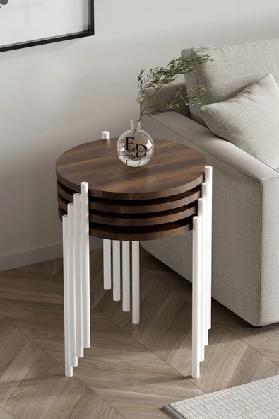 Zigon Sehpa , Nice 4'lü Zigon Sehpa Takımı , Beyaz Metal - Barok Tabla ürün görseli