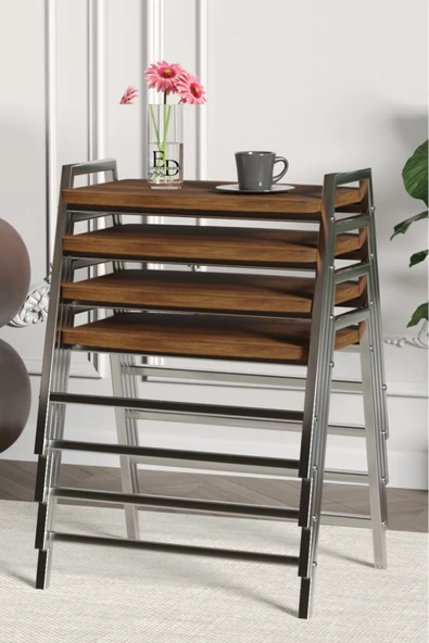 Zigon Sehpa , Aden 4'lü Tepsi Zigon Sehpa Takımı Gümüş Metal - Barok Tabla ürün görseli