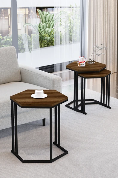 Zigon Sehpa , Tokyo 3'lü Zigon Takımı , Siyah Metal - Barok Tabla - Resim 2