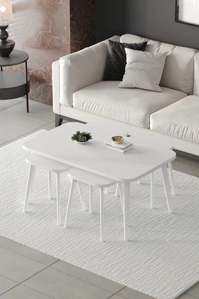 Zigon ve Orta Sehpa 5'li Takım , Metal Ayaklı , Roma 4+1 Sehpa , Beyaz Metal - Beyaz Tabla ürün görseli