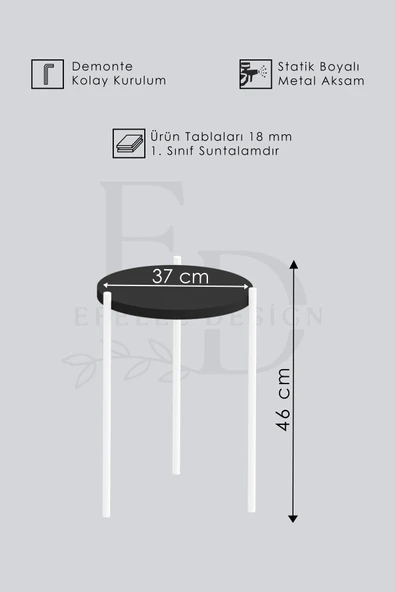 Zigon Sehpa , Nice 3'lü Zigon Sehpa Takımı , Siyah Metal - Atlantik Çam Tabla - Resim 3