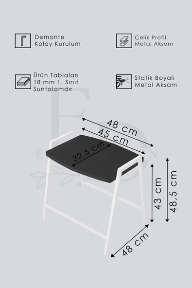 Zigon Sehpa , Aden 4'lü Tepsi Zigon Sehpa Takımı Siyah Metal - Atlantik Çam Tabla - Resim 5