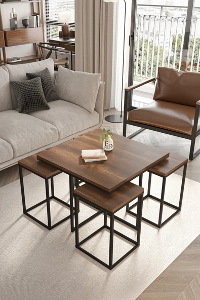 Orta Sehpa , Lizbon 4 1 , Kare Pizza Sehpa Takımı , Siyah Metal - Barok Tabla ürün görseli