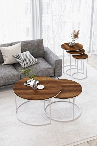 Orta Sehpa , Paris 2'li Orta Sehpa Takımı , Beyaz Metal - Barok Tabla - Resim 2