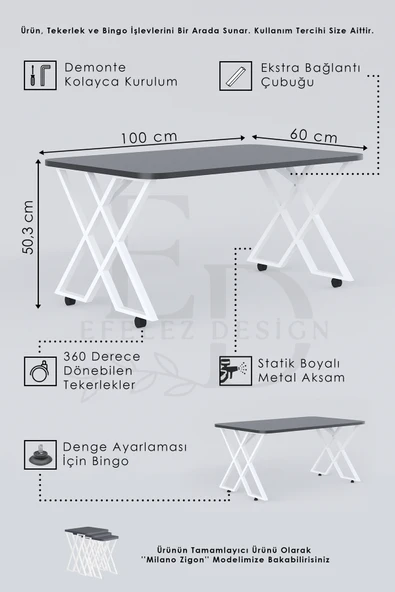 Orta Sehpa , Milano Tekerlekli Orta Sehpa , Siyah Metal - Atlantik Çam Tabla - Resim 3
