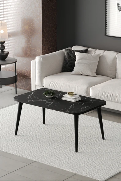 Orta Sehpa Metal Ayaklı , Roma Orta Sehpa , Siyah Metal - Siyah Mermer Tabla ürün görseli