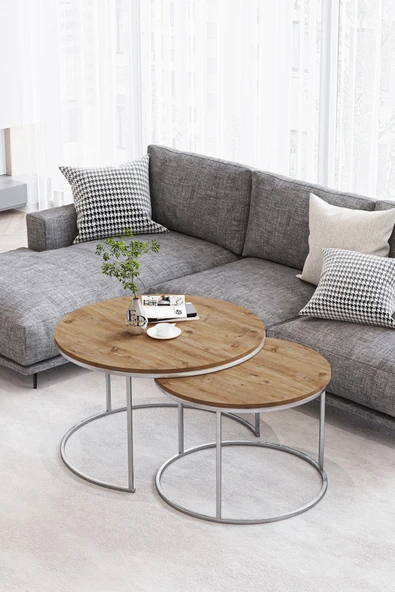 Orta Sehpa , Paris 2'li Orta Sehpa Takımı , Gümüş Metal - Atlantik Çam Tabla ürün görseli