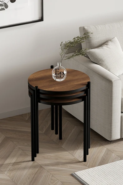 Zigon Sehpa , Nice 3'lü Zigon Sehpa Takımı , Siyah Metal - Barok Tabla ürün görseli