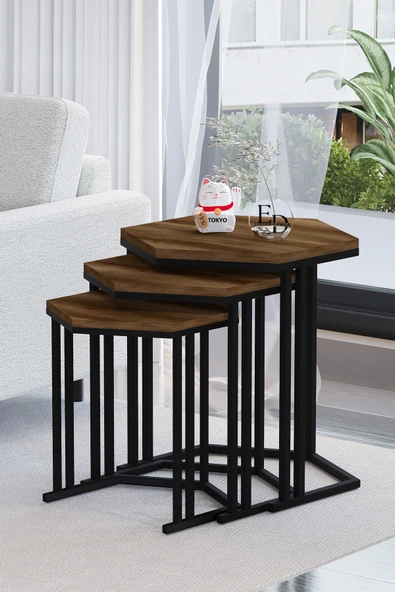 Zigon Sehpa , Tokyo 3'lü Zigon Takımı , Siyah Metal - Barok Tabla ürün görseli