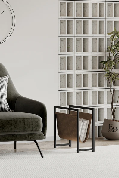 Gazetelik , Dergilik , Coral Koltuk Yanı Düzenleyici , Siyah Metal - Kahverengi Deri - Resim 2