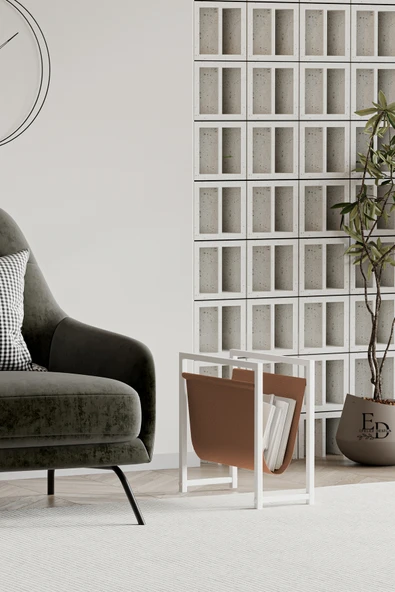 Gazetelik , Dergilik , Coral Koltuk Yanı Düzenleyici , Beyaz Metal - Taba Deri - Resim 2