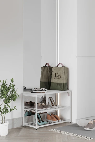 Ayakkabılık , Düzenleyici , Ruby 3 Raflı Ayakkabılık , Beyaz Metal - Beyaz Tabla - Resim 2