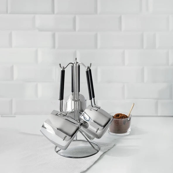 Nehir Modern Askı Standlı 4 Parça Çelik Cezve Seti - Resim 2