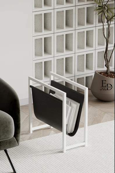 Gazetelik , Dergilik , Coral Koltuk Yanı Düzenleyici , Beyaz Metal - Siyah Deri ürün görseli