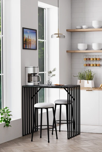 Prag Bar Taburesi , Mutfak Taburesi, Balkon, Bahçe Taburesi, Sandalyesi Krem Kumaş - Resim 2