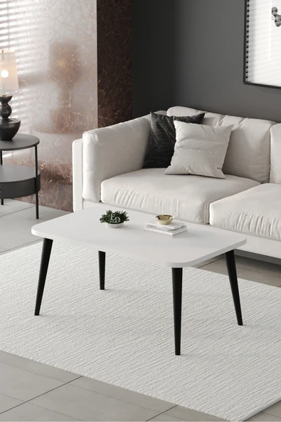 Orta Sehpa Metal Ayaklı , Roma Orta Sehpa , Siyah Metal - Beyaz Tabla ürün görseli