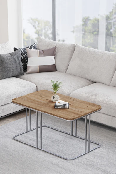 Orta Sehpa , Lyon Orta Sehpa , Gümüş Metal - Atlantik Çam Tabla ürün görseli