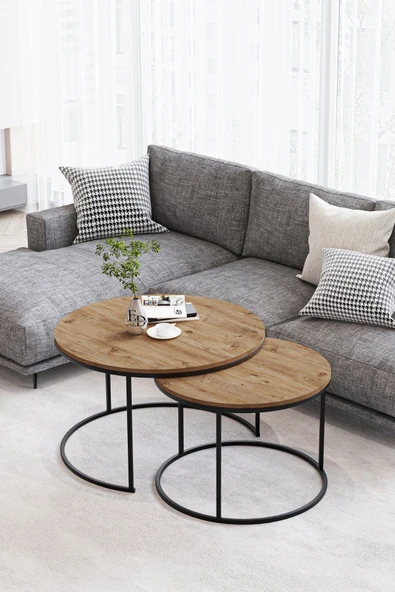 Orta Sehpa , Paris 2'li Orta Sehpa Takımı , Siyah Metal - Atlantik Çam Tabla ürün görseli