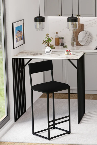 İbiza Bar Sandalyesi , Bar Taburesi , Ada Mutfak Sandalyesi , Taburesi - Siyah Kumaş ürün görseli
