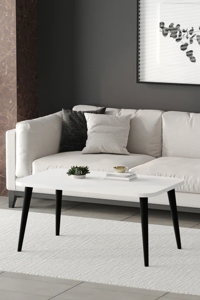 Orta Sehpa Metal Ayaklı , Roma Orta Sehpa , Siyah Metal - Beyaz Tabla - Resim 2