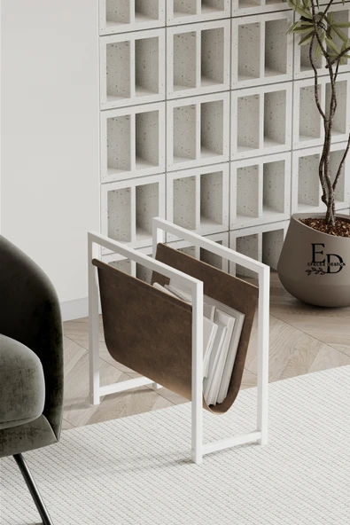 Gazetelik , Dergilik , Coral Koltuk Yanı Düzenleyici , Beyaz Metal - Kahverengi Deri ürün görseli