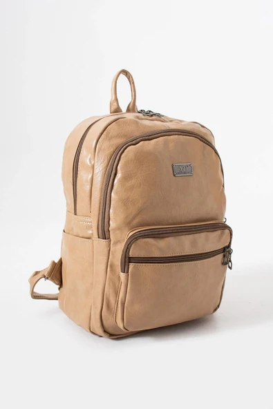 Suni Deri Yıkama Sırt Çantası (Poliüretan) Bej Model:(571-14-16H) - Resim 3