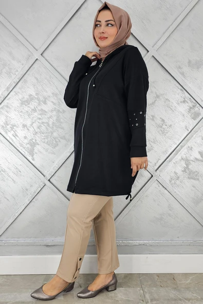 KADIN TAŞ DETAYLI KAPÜŞONLU TESETTÜR GİY ÇIK - Resim 6